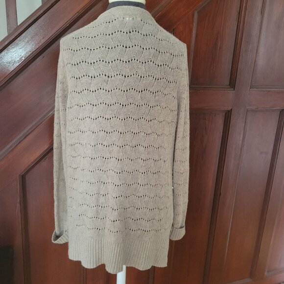 LOFT Beige Open Front Knit Cardigan Size M Wool Blend - Picture 3 of 5